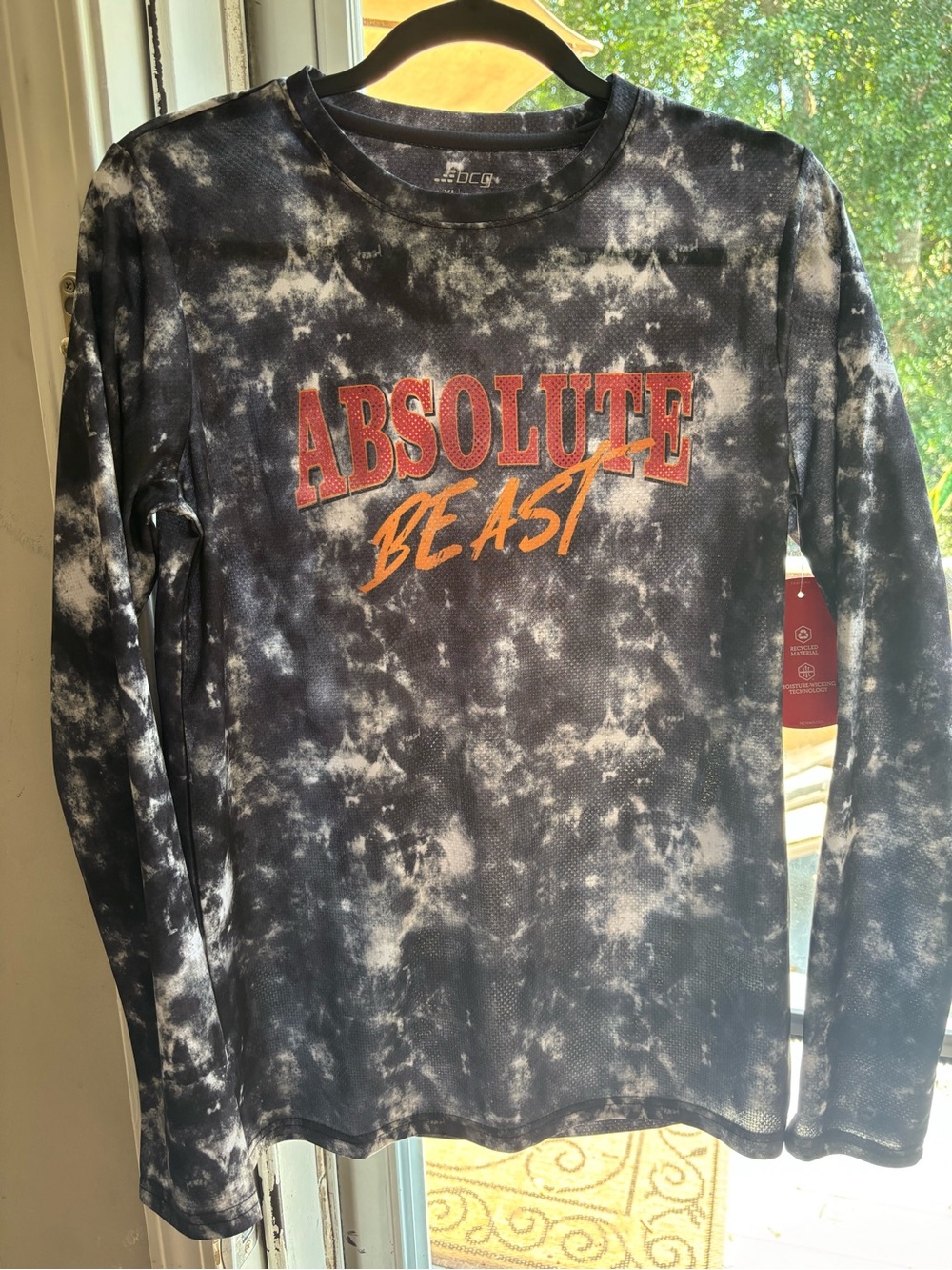 bcg Boys Black and White Tie-Dye Long Sleeve "Absolute Beast" Tee